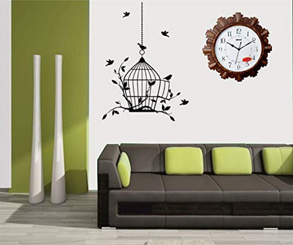 Analog Wall Clock with Wooden Finish - Brown, 32 x 4.5 cm, Plastic