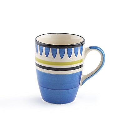 Coffee Mug Set of 6 - Handpainted Blue Ceramic - 8cm Diameter, 10cm Height