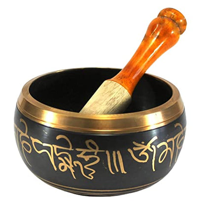 Singing Bowl Tibetan Buddhist Instrument - Black Metal Alloy - 5 Inch Diameter