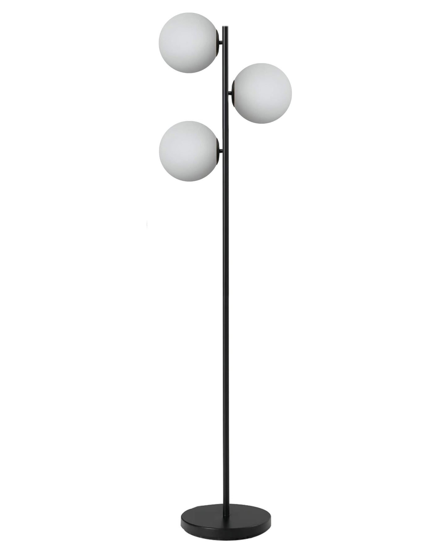 LED Floor Lamp with 3 Frosted Glass Globe Shades, Black Metal Finish, Modern Design