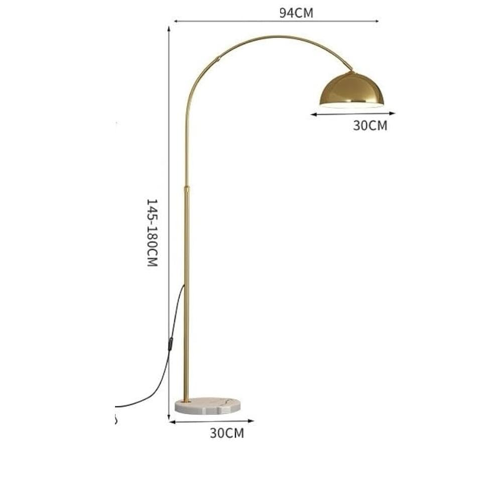 Arc Floor Lamp with Dome Shade, Tri Colour LED, Gold Metal, Adjustable Design