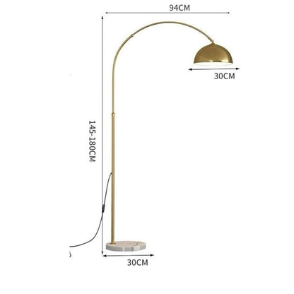 Arc Floor Lamp with Dome Shade, Tri Colour LED, Gold Metal, Adjustable Design