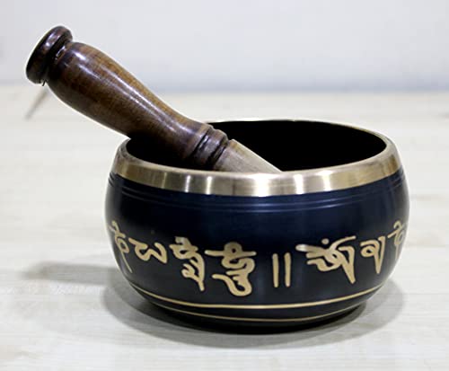 Singing Bowl Tibetan Buddhist Instrument - Black Metal Alloy - 5 Inch Diameter