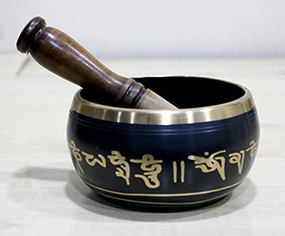 Singing Bowl Tibetan Buddhist Instrument - Black Metal Alloy - 5 Inch Diameter