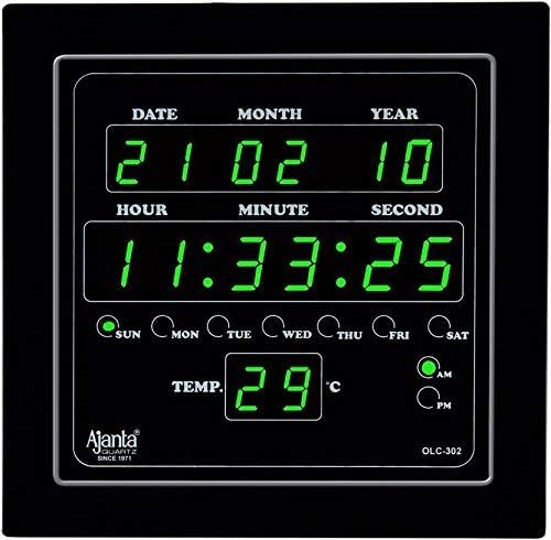 Digital LED Square Wall Clock - Green - 25.4 cm - Plastic - Battery Powered