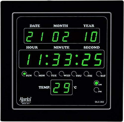 Digital LED Square Wall Clock - Green - 25.4 cm - Plastic - Battery Powered