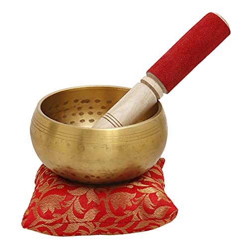 Singing Bowl with Cushion & Stick - Hammered Bell Metal - 4x4x2 Inch - Tibetan Design