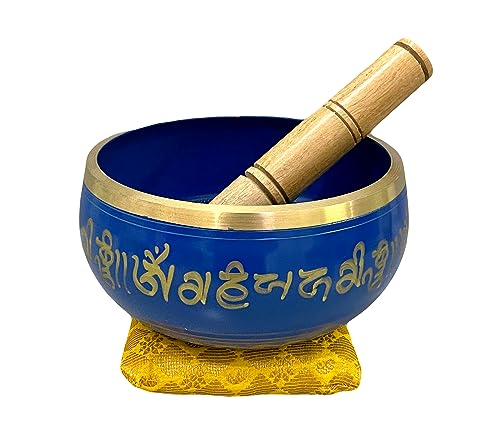 Singing Bowl for Meditation with Striker Stick - Metal Alloy - Blue - 6" Diameter x 2.75" Height
