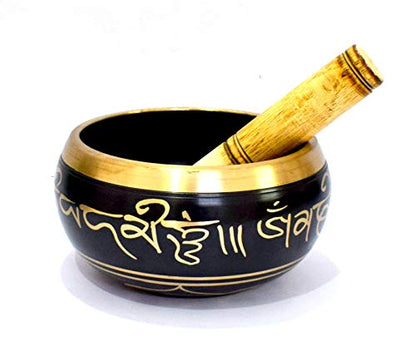 Singing Bowl for Meditation - Black Metal Alloy - 6 inch Diameter - Stress Relief