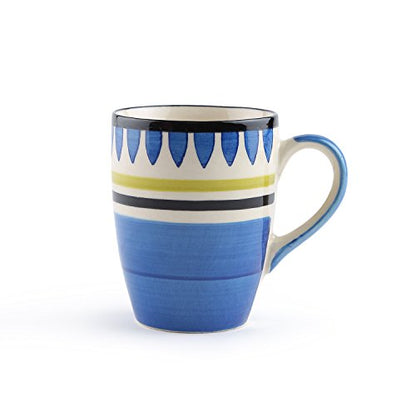 Coffee Mug Set of 6 - Handpainted Blue Ceramic - 8cm Diameter, 10cm Height
