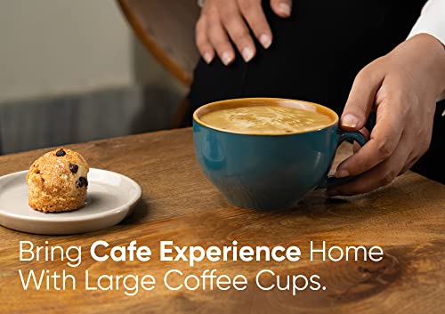Large Coffee Cup Set of 2, Teal Green Glossy Finish, Stoneware, 350ml