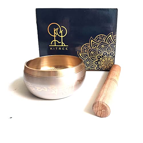 Tibetan Singing Bowl - Meditation Sound Bowl - Metal Alloy - Gold - 4 Inch Diameter - 1.8 Inch High