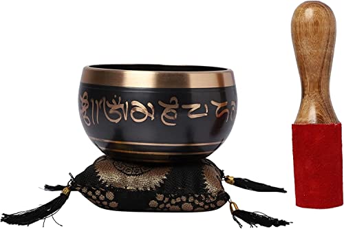 Singing Bowl Hand Painted Black with Gold Trim 4 Inch Metal Tibetan Design