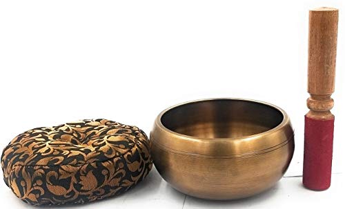 Singing Bowl Antique Gold Brass Traditional Tibetan 6 Inches with Cushion and Mallet