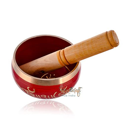 Singing Bowl Meditation Instrument with Wooden Stick - Red - 10 cm x 5 cm