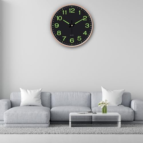 12 Inch Silent Quartz Round Wall Clock in Radium Black