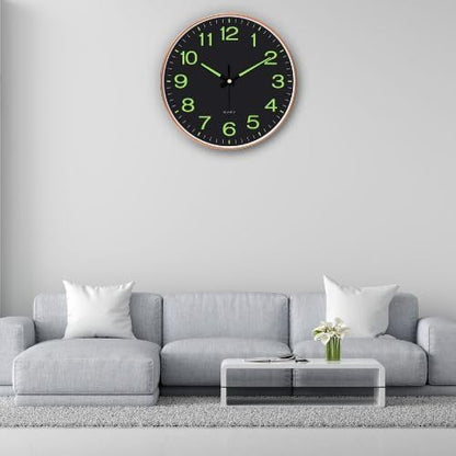 12 Inch Silent Quartz Round Wall Clock in Radium Black