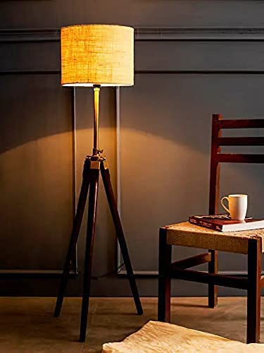 Tripod Floor Lamp with Jute Shade LED 11 x 12 Inch Wooden