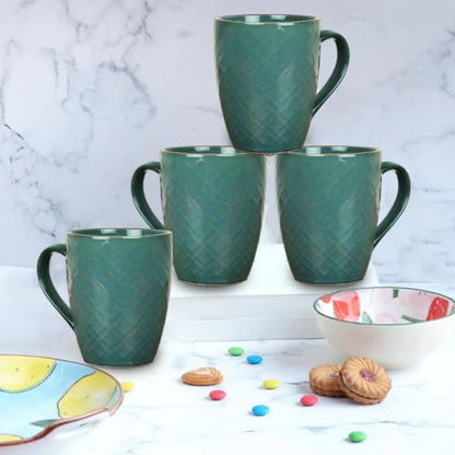 Ceramic Coffee Mug Set of 4 - 320ml Blue Textured Microwave Safe