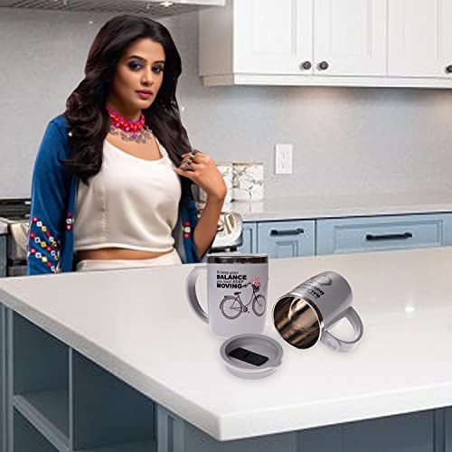 Insulated Coffee Mug with Sliding Lid - Stainless Steel Double Wall - 400 ML - Grey