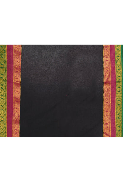 Piyari Fashion Women's Black Embellished Zari Border Cotton Saree