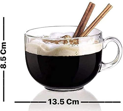 Large Coffee Mug Set of 2 - 450ml Glass with Round Handle for Coffee, Tea, and Soup