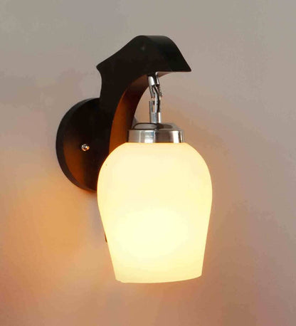 Wall Lamp Modern Design Brown Wooden with Frosted Glass Shade 30cm