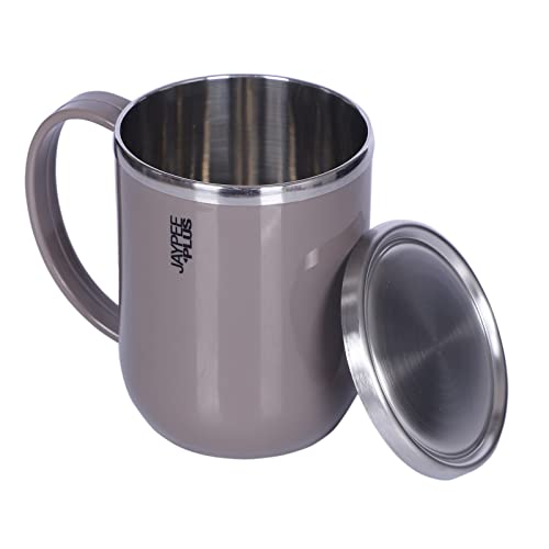 Coffee Mug with Steel Lid - Light Grey - 400ml - Food Grade Stainless Steel