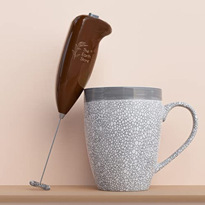 Ceramic Coffee Mug with Electric Handheld Milk Frother - Grey - 1 Cup