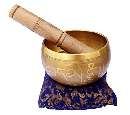 Singing Bowl with Cushion & Stick - Metal - Purple - 5 inch Diameter, 2 inch Height