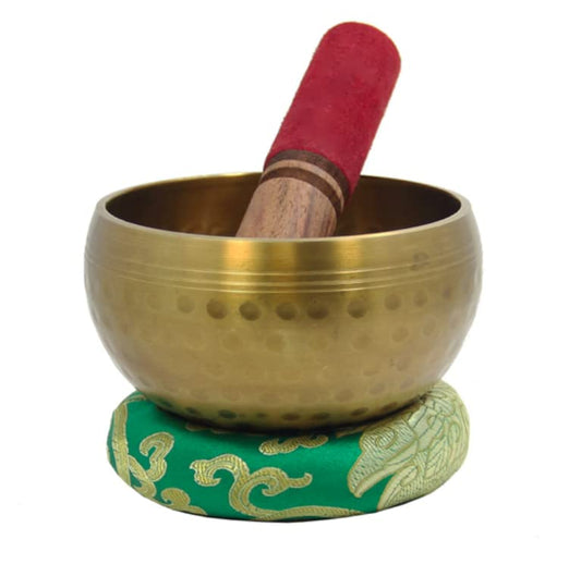 Tibetan Singing Bowl for Meditation and Sound Therapy - Brass Alloy - Gold - 3.5 Inches Diameter