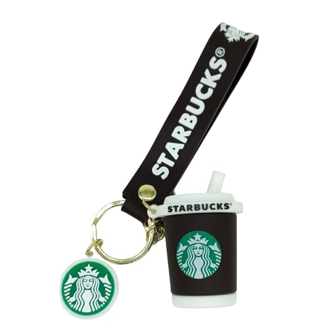 Star Bucks Coffee Mug Black Keychain | Silicone Lanyard | Premium |