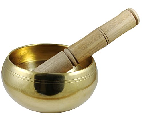 Singing Bowl with Tibetan Mantras - Brass Metal - 4 Inch Diameter - Black with Gold Finish