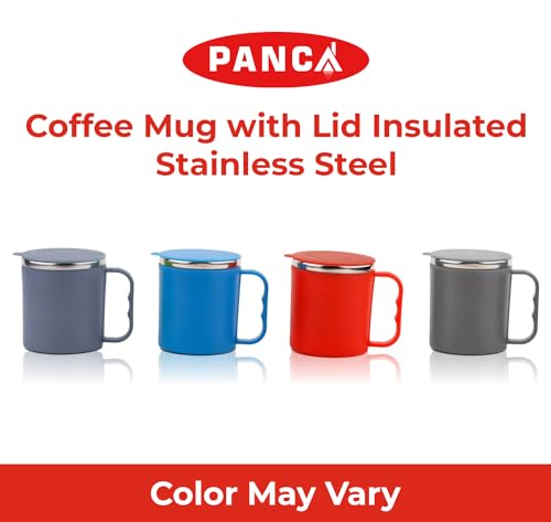 Insulated Coffee Mug with Lid, Double Wall, Stainless Steel & Food-Grade Plastic, 1 Pack