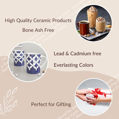 Ceramic Coffee Mug Set of 2, Handcrafted, Microwave Safe, 300 ML, Blue
