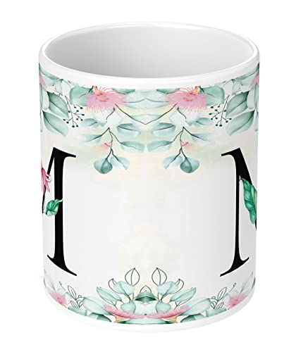 Coffee Mug Floral Alphabet Letter M Design Ceramic 350ml