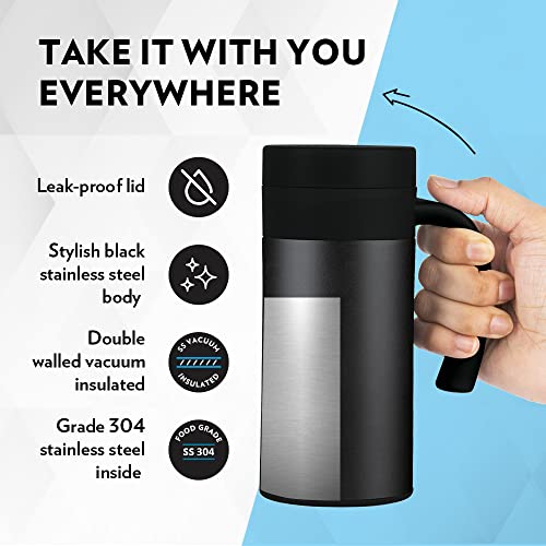 Coffee Mug Insulated Double Wall Stainless Steel Black 400 ml