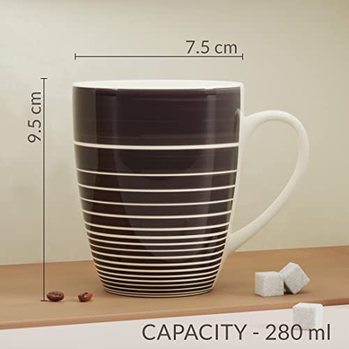 Coffee Mug Set of 2 - Brown Ceramic, 280 ml Each, Microwave Safe