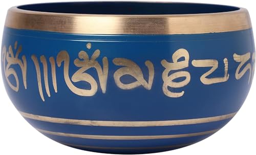 Singing Bowl Hand Painted Blue with Gold Trim 4 Inch Metal Tibetan Design