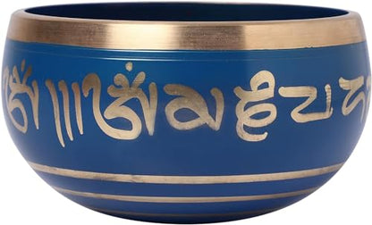 Singing Bowl Hand Painted Blue with Gold Trim 4 Inch Metal Tibetan Design