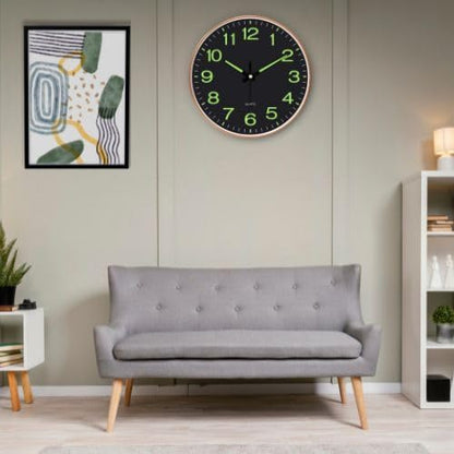12 Inch Silent Quartz Round Wall Clock in Radium Black