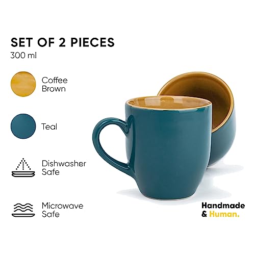 Coffee Mug Set - Modern Design - Stoneware - Teal Green - 300ml - Glossy Finish