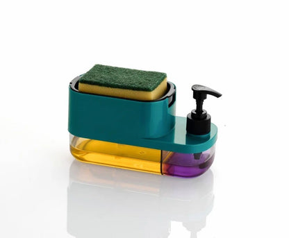 3-in-1 Soap Dispenser with Sponge Holder - Plastic - 19.5 cm x 10.25 cm x 9 cm - Multi-Color