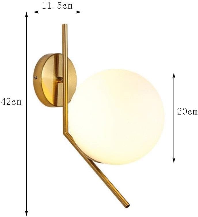 Modern Wall Sconce Light with Gold Metal Frame and White Glass Globe Shade - 15 cm Diameter