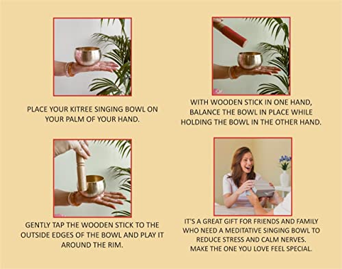 Tibetan Singing Bowl - Meditation Sound Bowl - Metal Alloy - Gold - 4 Inch Diameter - 1.8 Inch High