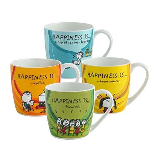 Coffee Mug Set of 4 - Fine Ceramic, Multicolour, 220ml, Glossy Finish
