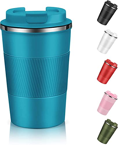 Insulated Coffee Mug with Leakproof Lid, Stainless Steel, Blue, 380 ml
