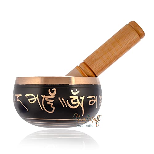 Singing Bowl Meditation Instrument with Wooden Stick - Black - 10 cm x 5 cm