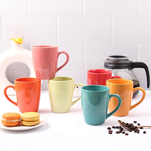 Coffee Mug Set of 6 - Handcrafted Ceramic, 280ml, Stackable, Chip Resistant, Large Handle
