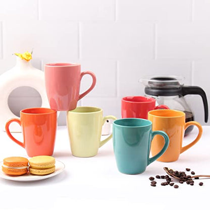 Coffee Mug Set of 6 - Handcrafted Ceramic, 280ml, Stackable, Chip Resistant, Large Handle
